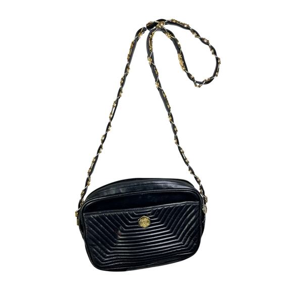 Revillon Handbag Womens Black Leather Gold Chain Strap Old Money Classy - Picture 1 of 9